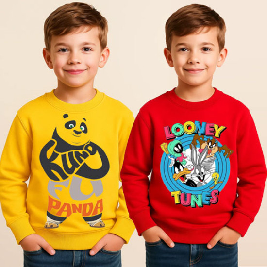 Yellow & Red Cartoon Sweatshirt For Kids