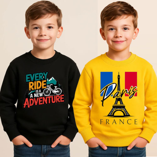 Black & Yellow Graphic Sweatshirt For Kids