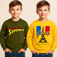 Yellow Paris & Army Green Superman Kids Sweatshirt