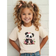 White Panda Printed Tshirt For Girls