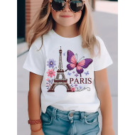 White Paris Printed Tshirt For Girls