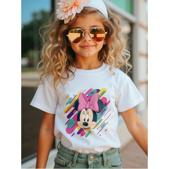 White Minni Printed Tshirt For Kids
