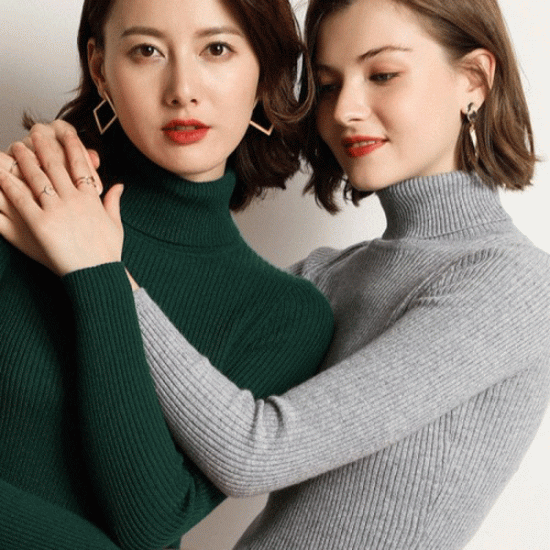Bottle Green & Grey High Neck Jumper For Women's