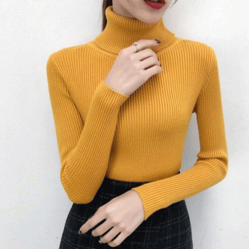 Mustard Yellow High Neck Jumper For Women's