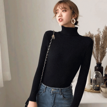 Black High Neck Jumper For Women's