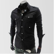 Black Designer Shirt with 3 Front Pockets