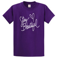 Stay Beautiful Purple Round Neck T-Shirt For Ladies