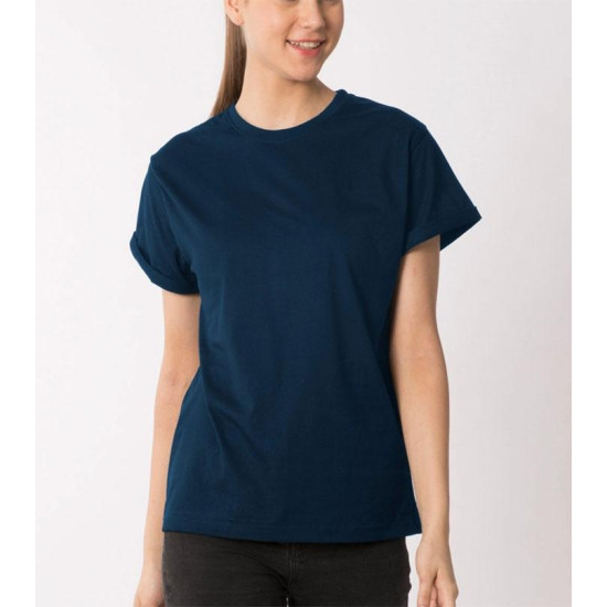 Plain Navy Blue Half Sleeves T-Shirt For Women Plain Navy Blue Half Sleeves T-Shirt For Women