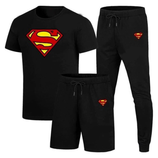 Super Man Black Summer Tracksuit For Men's