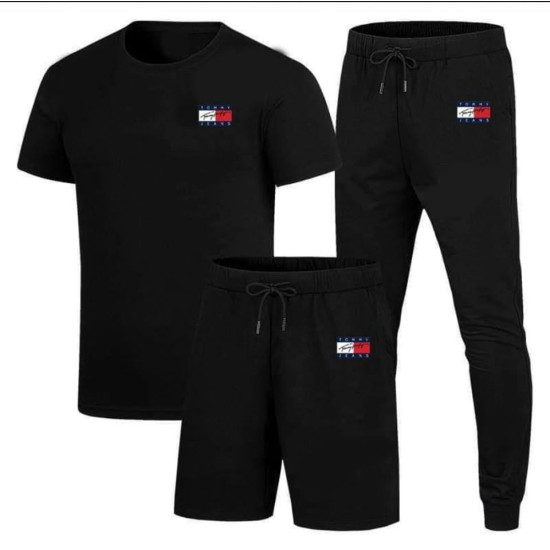 Tommy Logo High-Quality Black Summer Suit Tommy Logo High-Quality Black Summer Suit