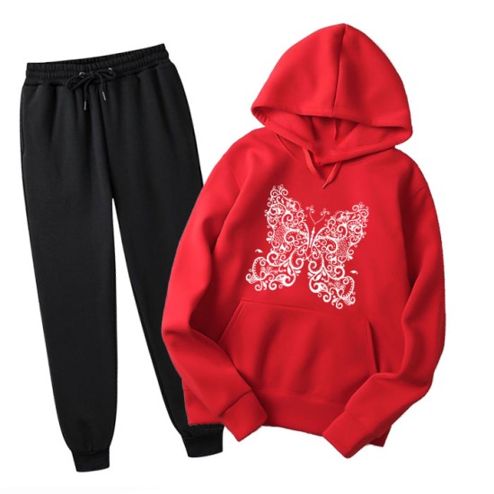 Butterfly Logo Red Tracksuit For Women