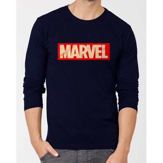 Marvel Navy Blue Full Sleeves Printed T-Shirt For Men's