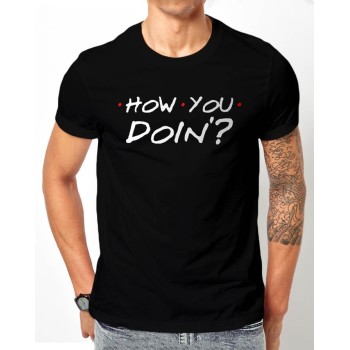 How u Doing Black Half Sleeves T-Shirt For Men