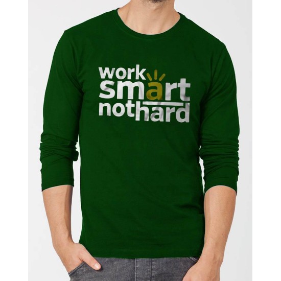 Work Smart Green Full Sleeves T-Shirt For Men