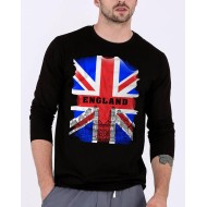 London Black Full Sleeves Printed T-Shirt