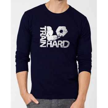 Train Hard Navy Blue Full Sleeves T-Shirt For Boys