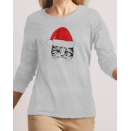 Santa Cat Full Sleeves T-Shirt For Women