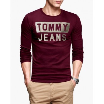 Tommy Jeans Maroon Full Sleeves T-Shirt