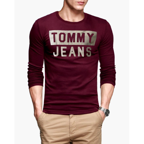 Tommy Jeans Maroon Full Sleeves T-Shirt Tommy Jeans Maroon Full Sleeves T-Shirt