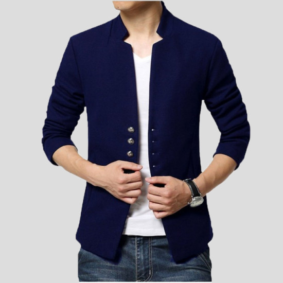 Navy Blue Stylish Fleece Coat 