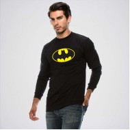 Black Round Neck Full Sleeves Bat Man Logo T-Shirt 