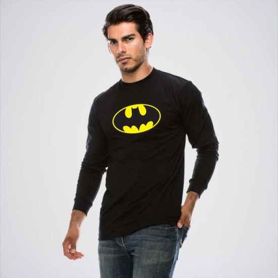 Black Round Neck Full Sleeves Bat Man Logo T-Shirt 