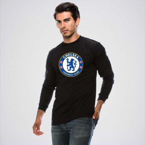 Black Round Neck Full Sleeves Chelsea Logo T-Shirt 