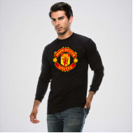 Black Round Neck Full Sleeves Manchester United Logo T-Shirt 