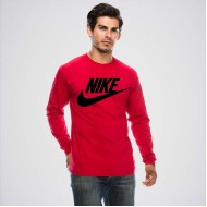 Red Round Neck Full Sleeves Logo T-Shirt 