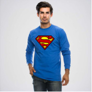 Royal Blue Round Neck Full Sleeves Super Man Logo T-Shirt 