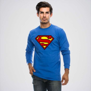 Royal Blue Round Neck Full Sleeves Super Man Logo T-Shirt 