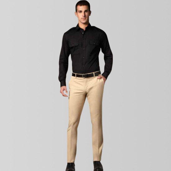 Khaki Slim Fit Pant With Black Formal Shirt Khaki Slim Fit Pant With Black Formal Shirt
