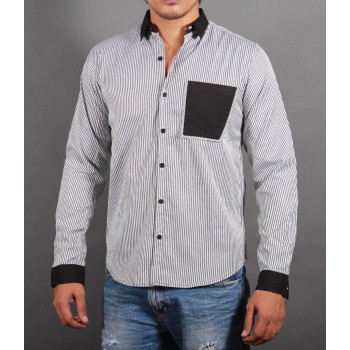 Grey Striper with black Pocket Casual Shirt 