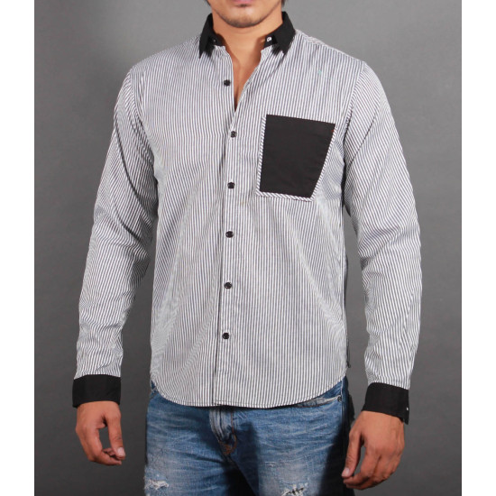 Grey Striper with black Pocket Casual Shirt Grey Striper with black Pocket Casual Shirt