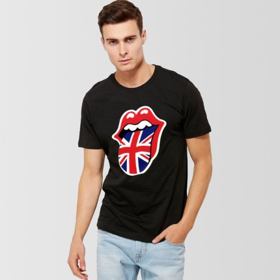 Black UK Tongue Out Printed T-Shirt