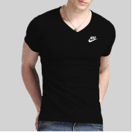 Black V-Neck Half Sleeve Logo T-Shirt 