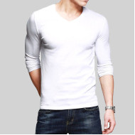 White V-Neck Full Sleeves T-Shirt