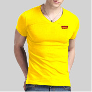 Yellow V-Neck Half Sleeve Levies Logo T-Shirt 