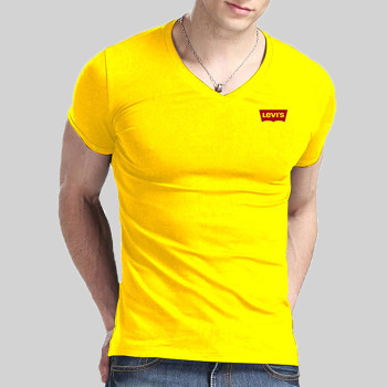 Yellow V-Neck Half Sleeve Levies Logo T-Shirt 