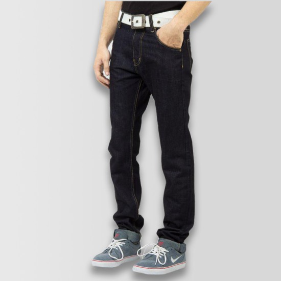 Dark Blue Denim Slim Fit Jeans with Golden Stitching