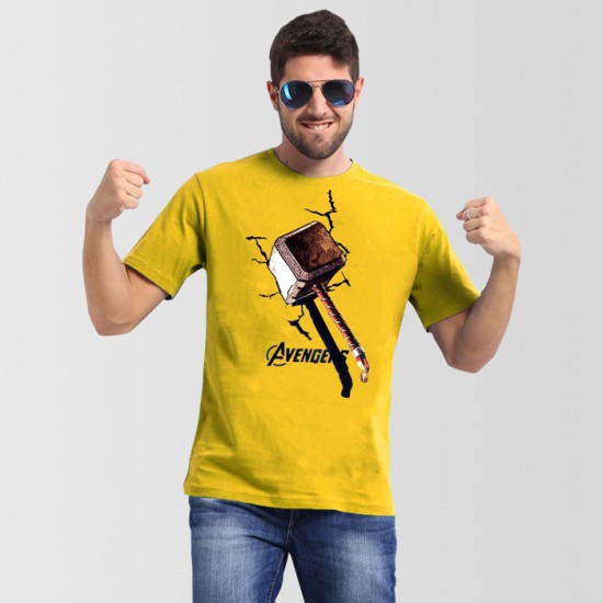 Yellow Thor Hammer Round Neck T-Shirt