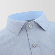Plain Grey Polo Chambray With Blue Contrast Formal Shirt 