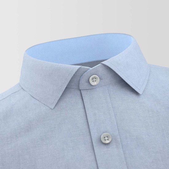 Plain Grey Polo Chambray With Blue Contrast Formal Shirt 