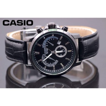 Edifice Casio Leather Golden Strap Watch 