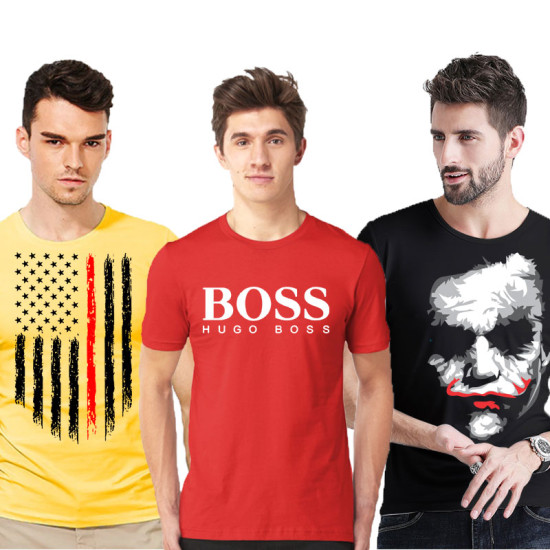 Bundle of 3 Half Sleeves Graphic T-Shirt For Men's Tees-04 Bundle of 3 Half Sleeves Graphic T-Shirt For Men's Tees-04