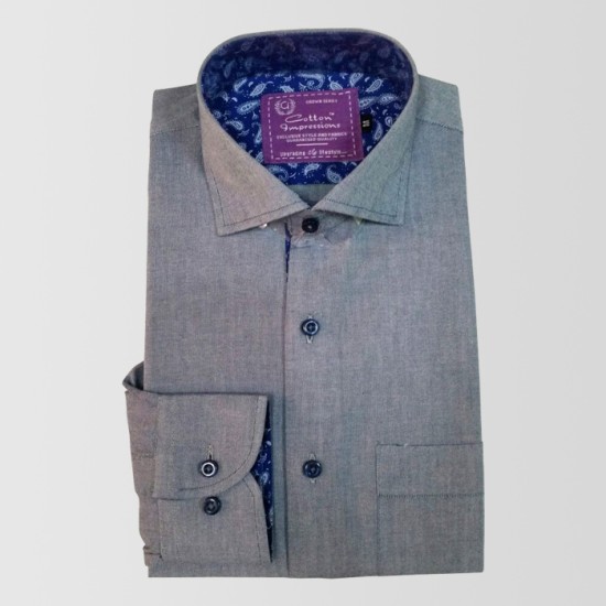 Chambray Grey Cotton Formal Shirt