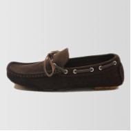 Brown Suede Loafers With Lace Up Design