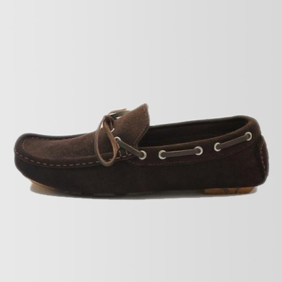 Brown Suede Loafers With Lace Up Design