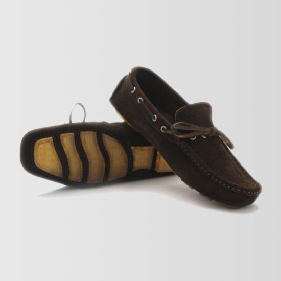 Brown Suede Loafers With Lace Up Design