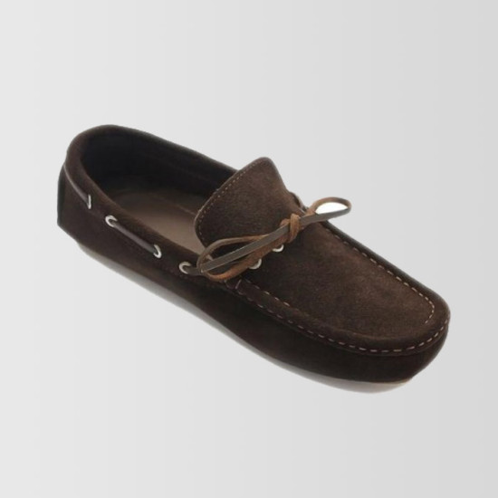 Brown Suede Loafers With Lace Up Design